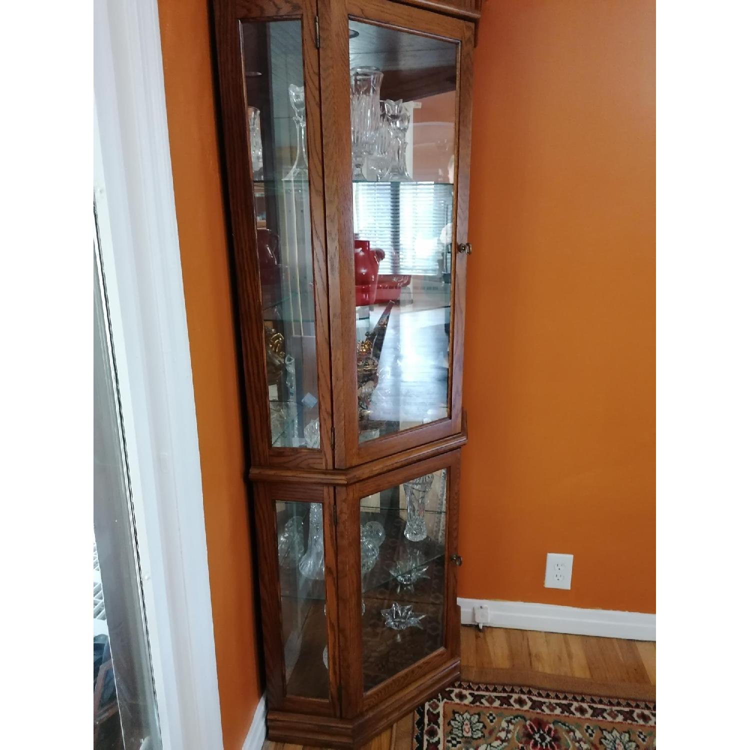 Raymour & Flanigan Corner Vitrine Glass & Wood Cabinet - image-1
