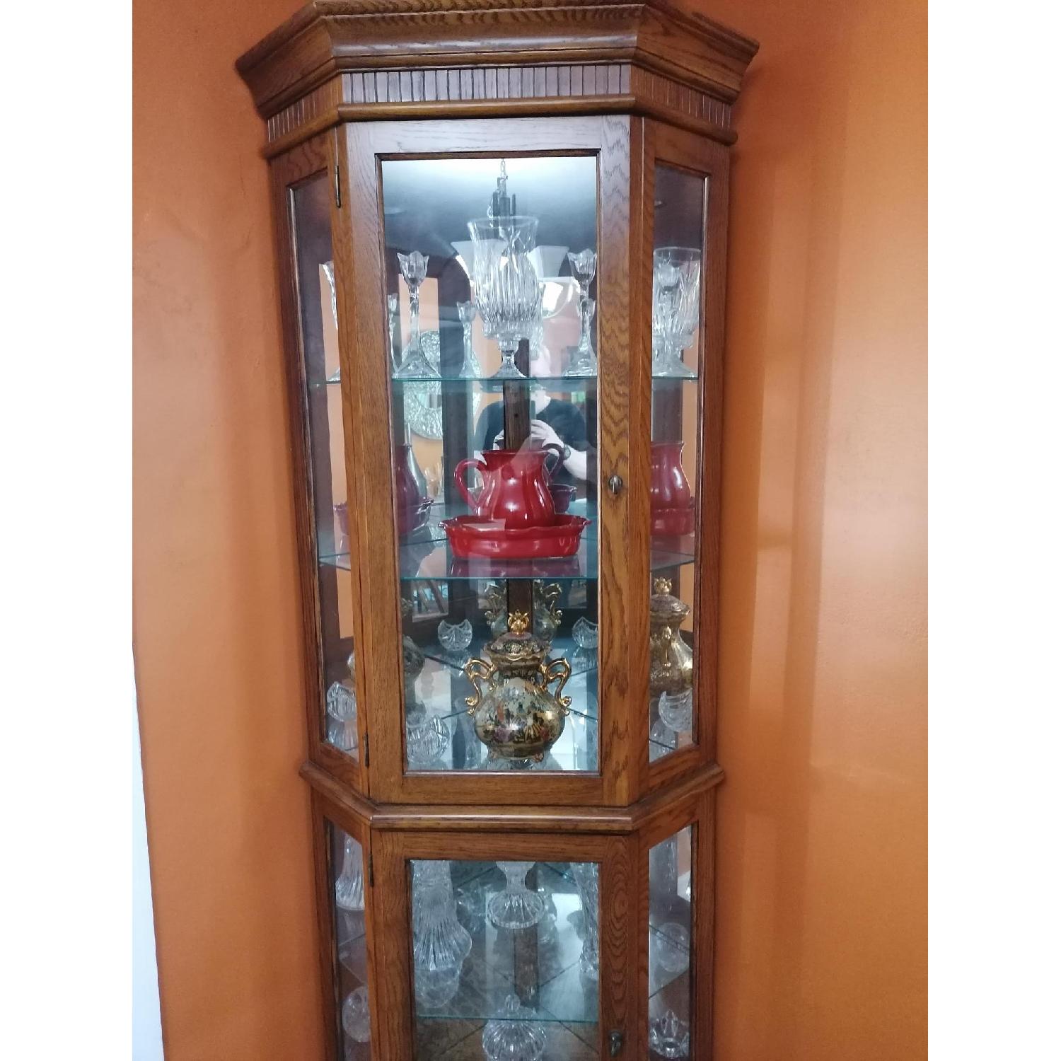 Raymour & Flanigan Corner Vitrine Glass & Wood Cabinet - image-3