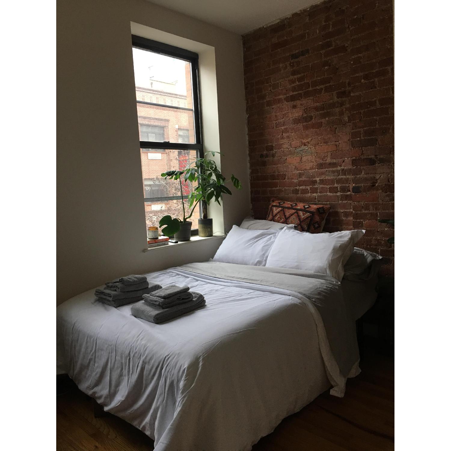 Metal Full Size Bed Frame w/ Wooden Slats - image-1