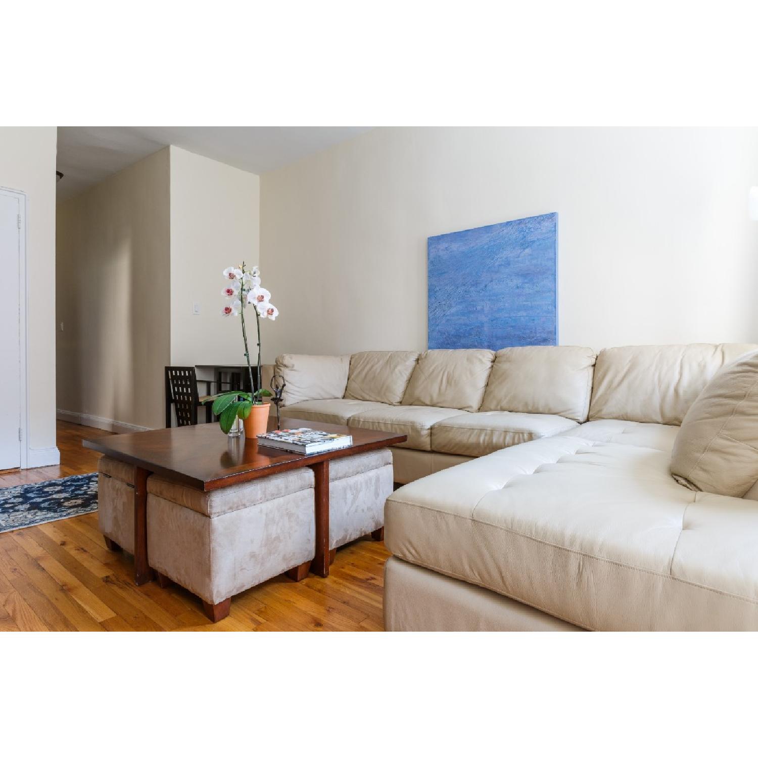 Custom Cream Leather Sectional Sofa - image-1