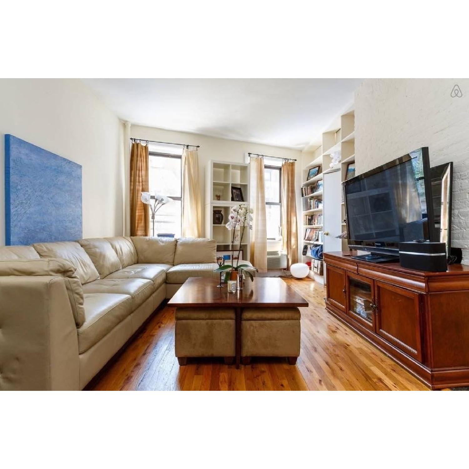 Custom Cream Leather Sectional Sofa - image-2