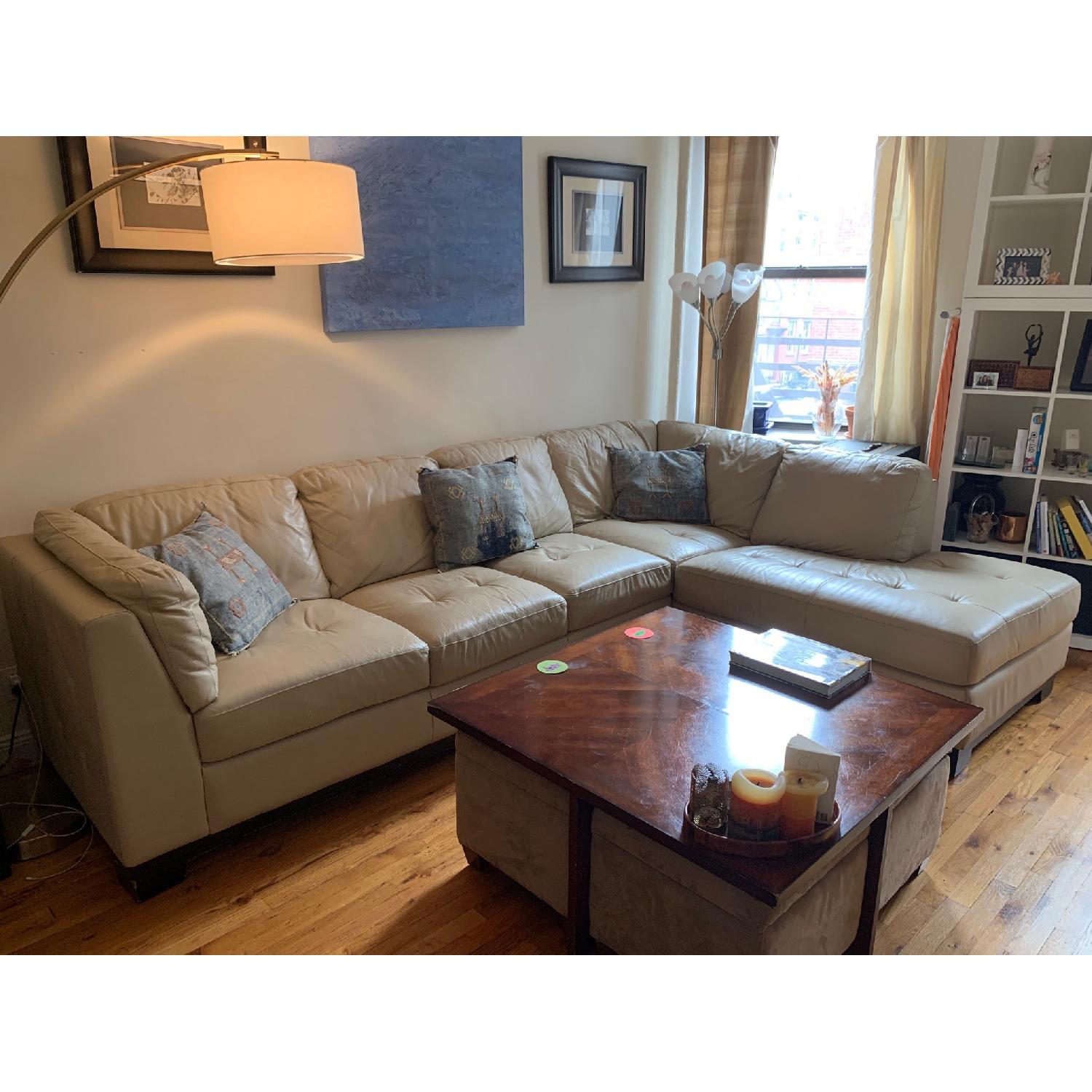 Custom Cream Leather Sectional Sofa - image-3