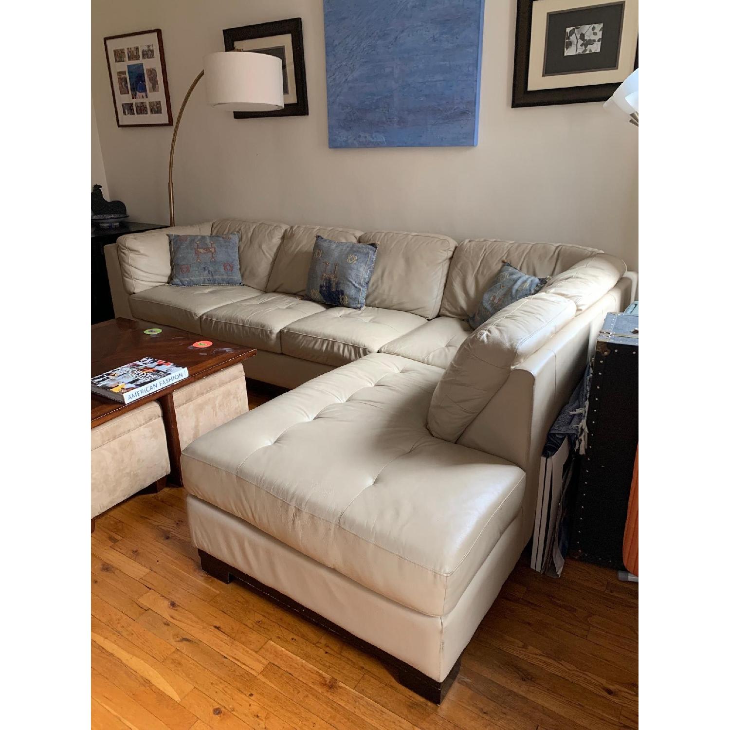 Custom Cream Leather Sectional Sofa - image-4