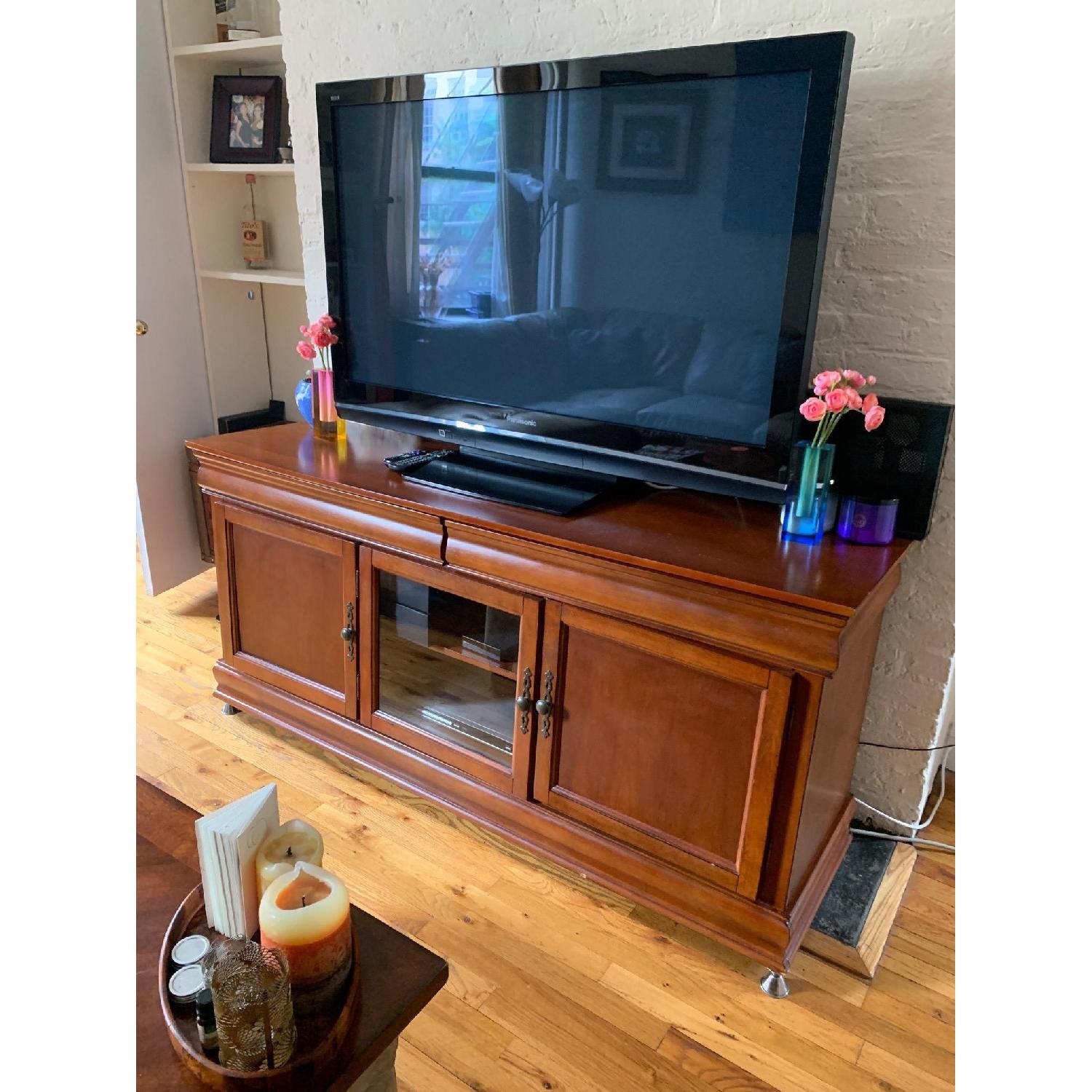 Cherry Wood Media Console w/ Drawers & Shelves - image-1