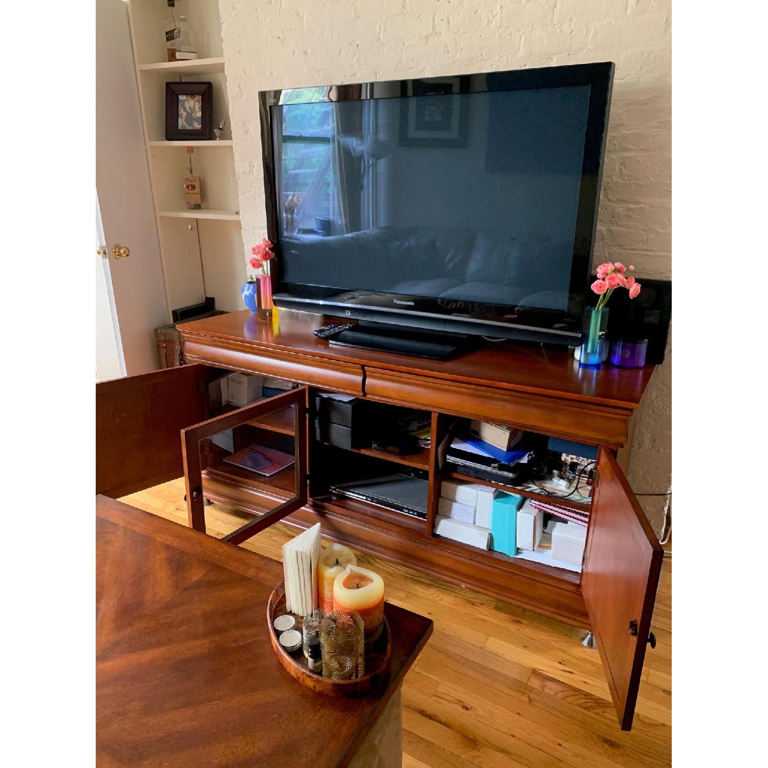 Cherry Wood Media Console w/ Drawers & Shelves - image-2