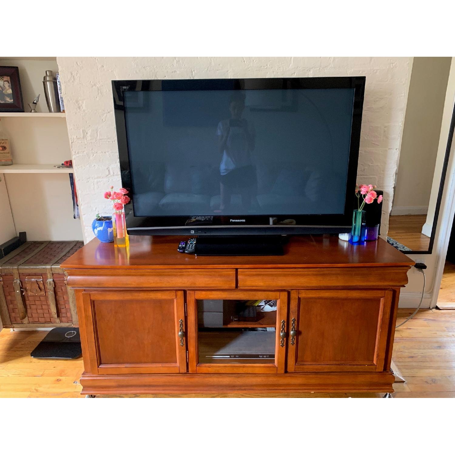 Cherry Wood Media Console w/ Drawers & Shelves - image-4