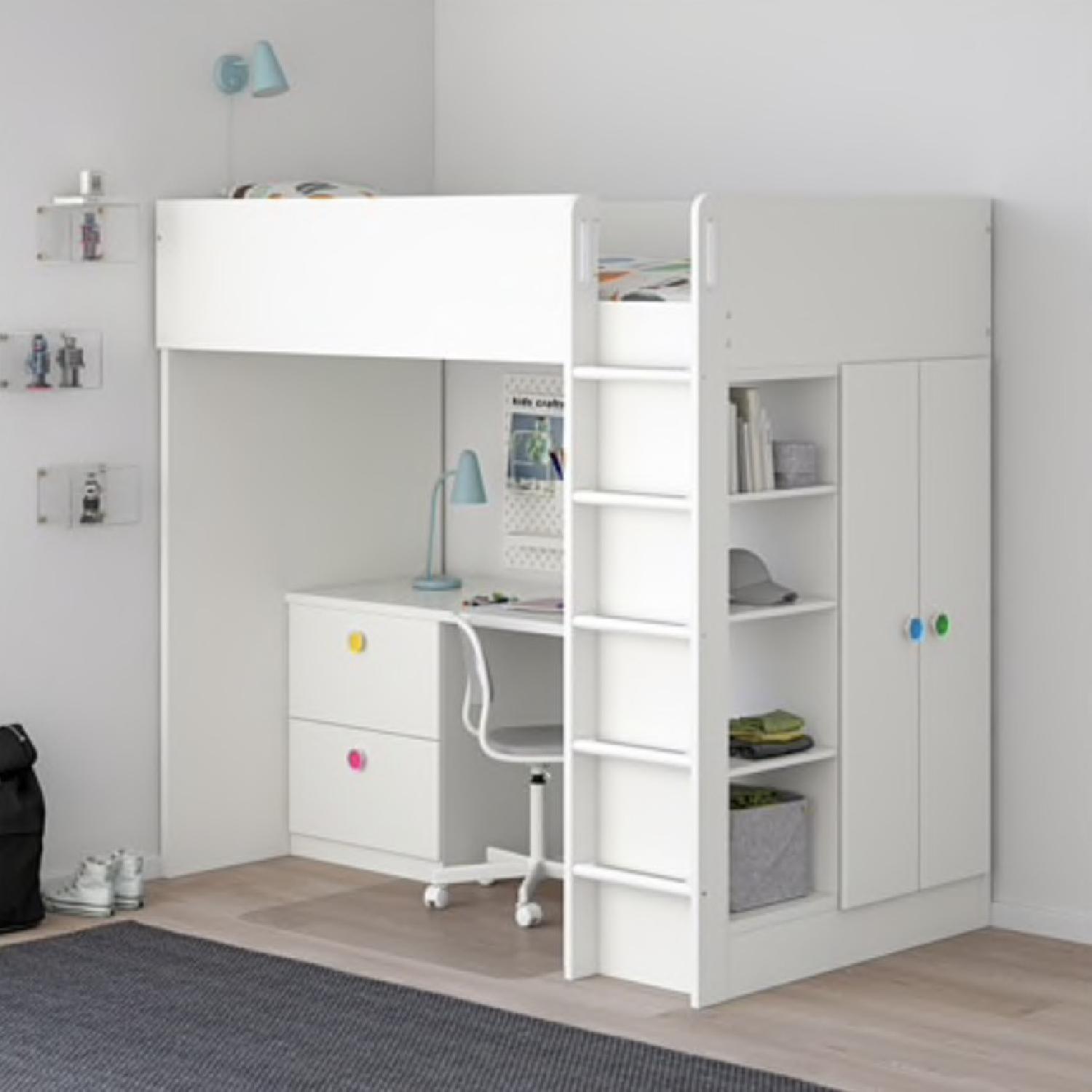 Ikea Loft Bed w/ Storage & Desk + Desk Chair - image-1