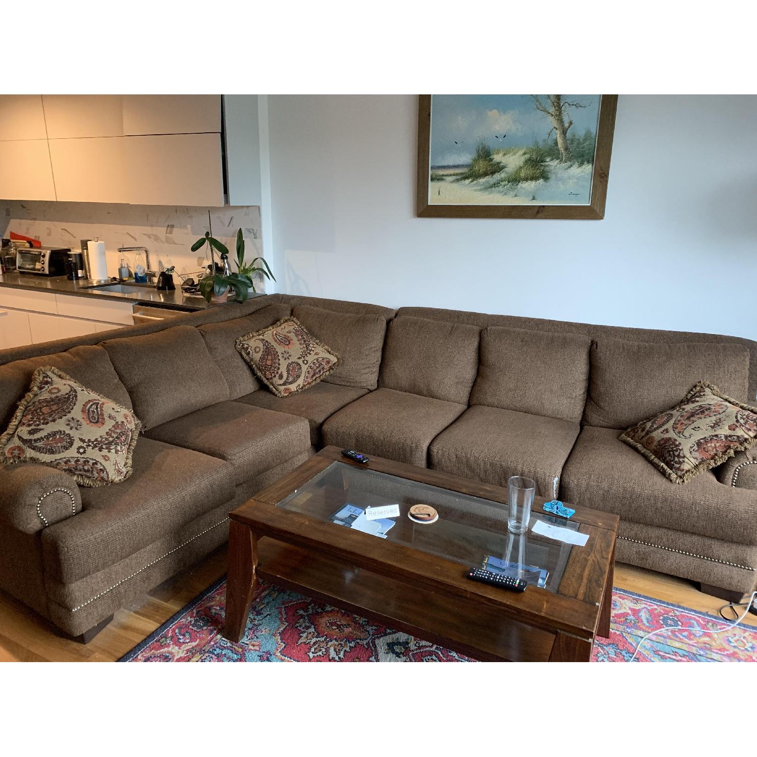 Serta Brown Corner 2-Piece Sectional Sofa w/ Nailheads - image-1