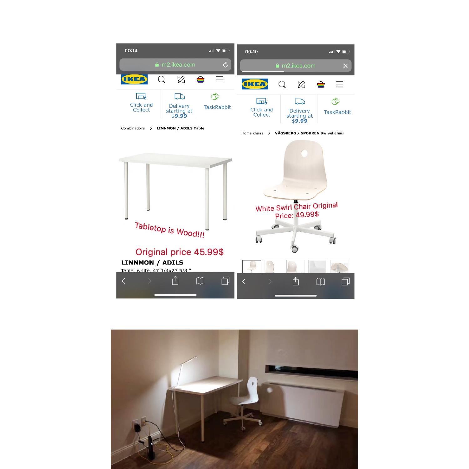 Ikea Natural Wood Study Table & White Swivel Chair - image-3