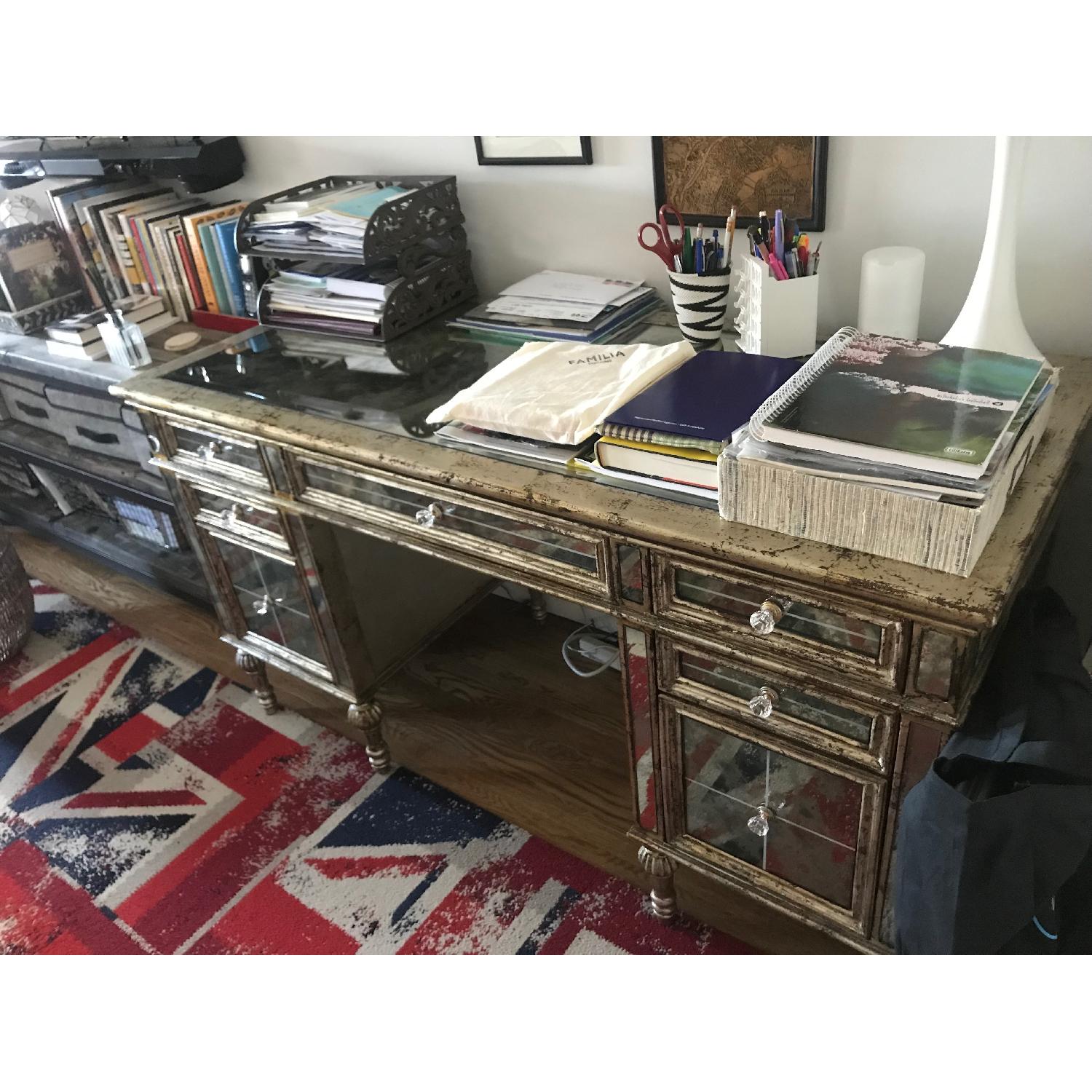 Horchow Antiqued Mirrored Desk - image-3