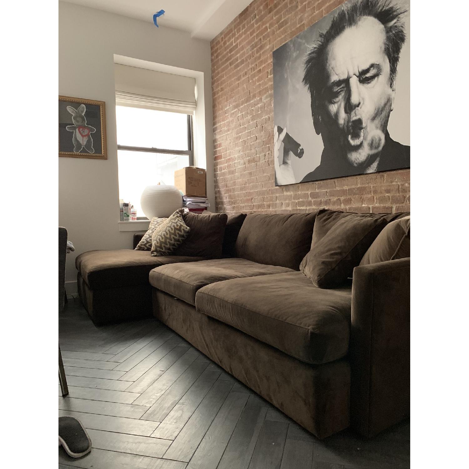 Brown Suede L Shaped Sectional Sofa - image-1