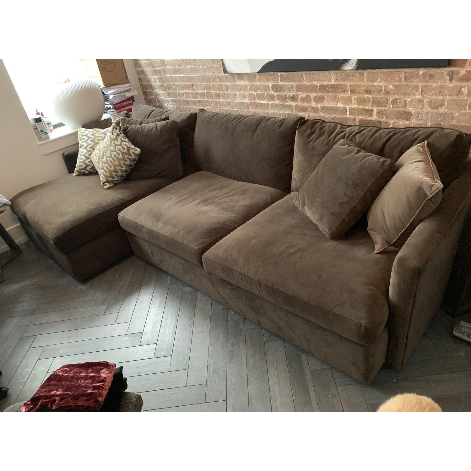 Brown Suede L Shaped Sectional Sofa - image-2