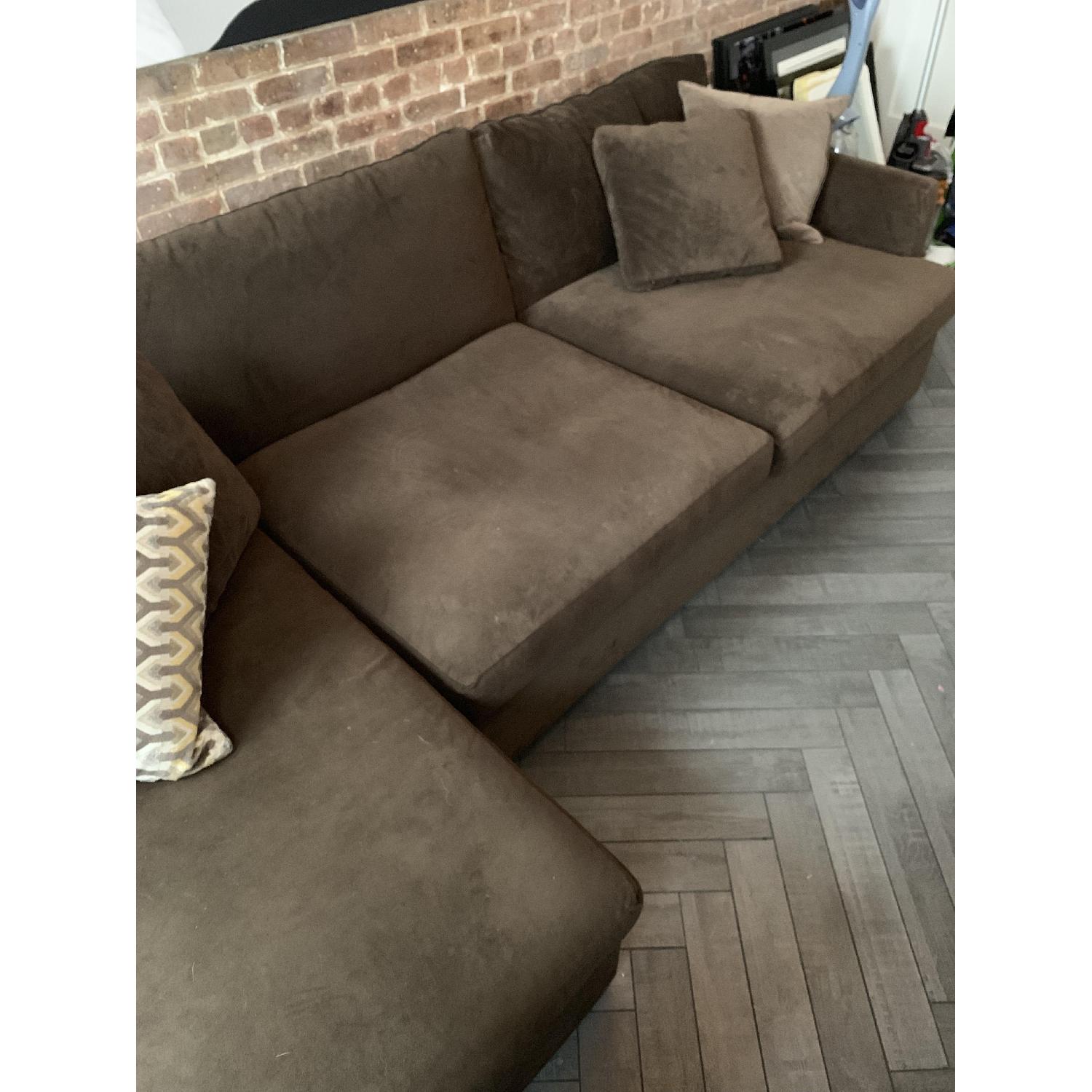Brown Suede L Shaped Sectional Sofa - image-3