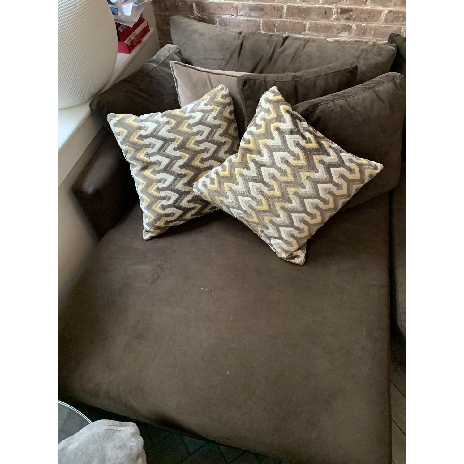 Brown Suede L Shaped Sectional Sofa - image-4