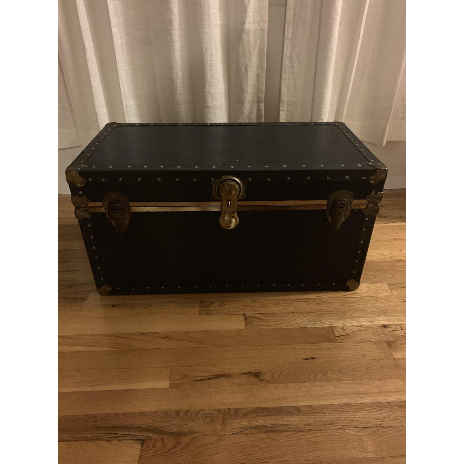 Black Leather & Gold Trunk w/ Wooden Interiors - image-1