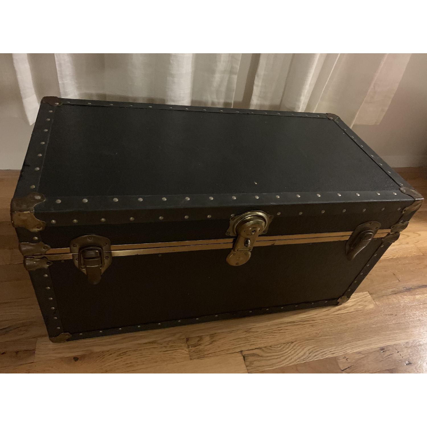Black Leather & Gold Trunk w/ Wooden Interiors - image-2