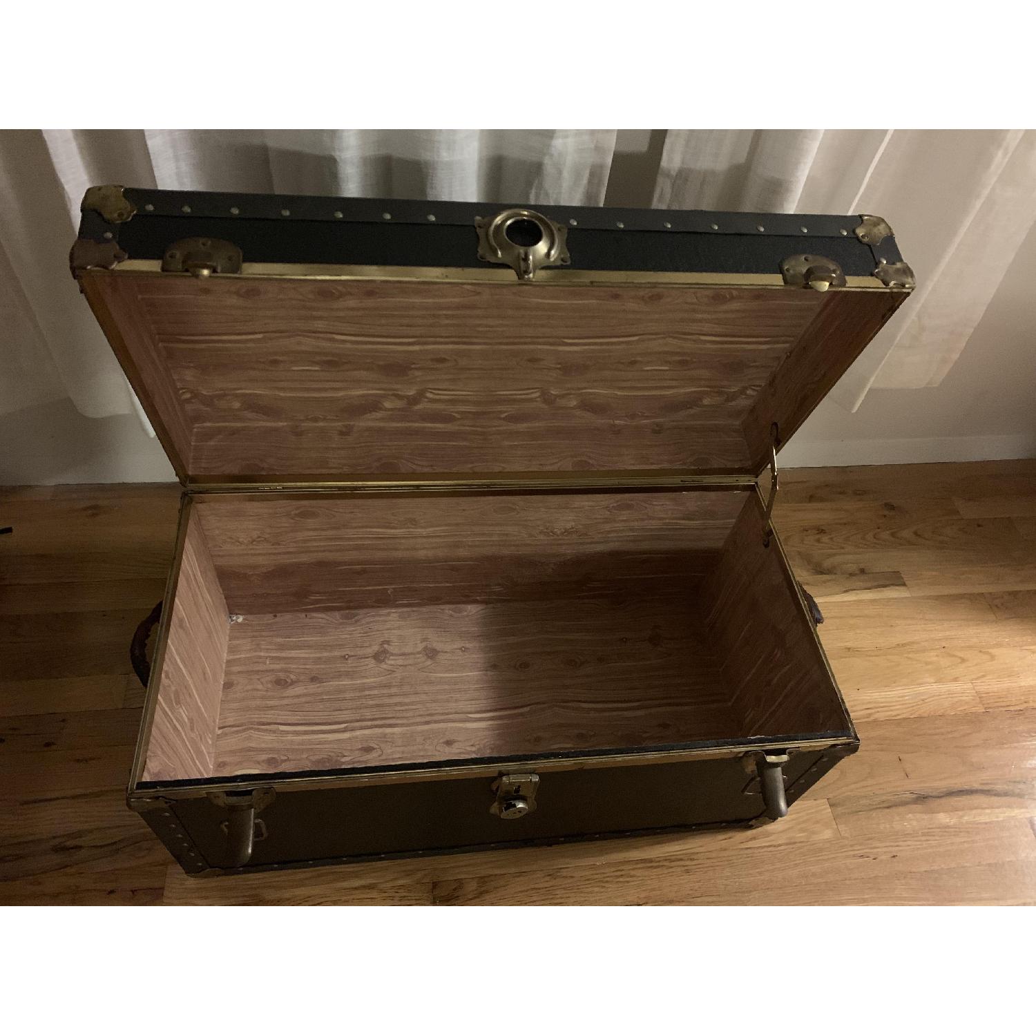 Black Leather & Gold Trunk w/ Wooden Interiors - image-3