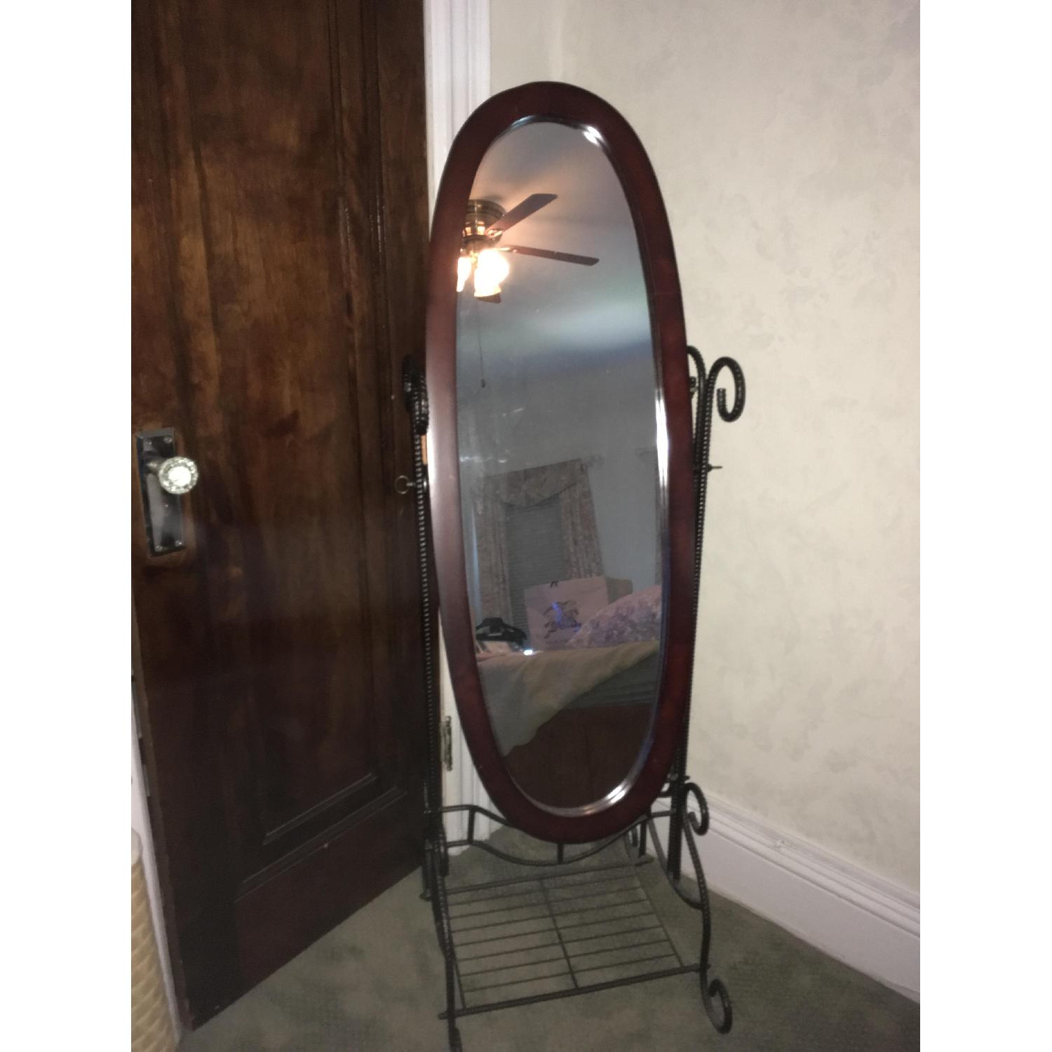 Wrought Iron & Cherry Cheval Mirror - image-1