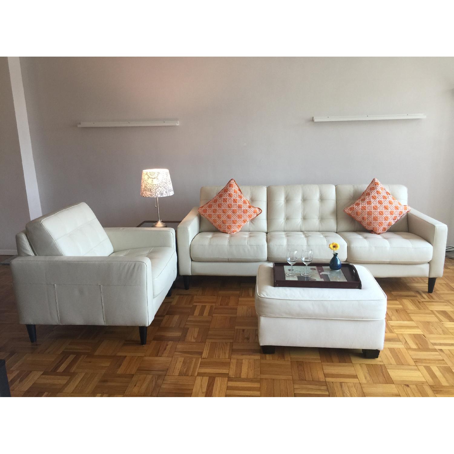 Macy's Carla Sofa + Chair & West Elm Ottoman - image-2