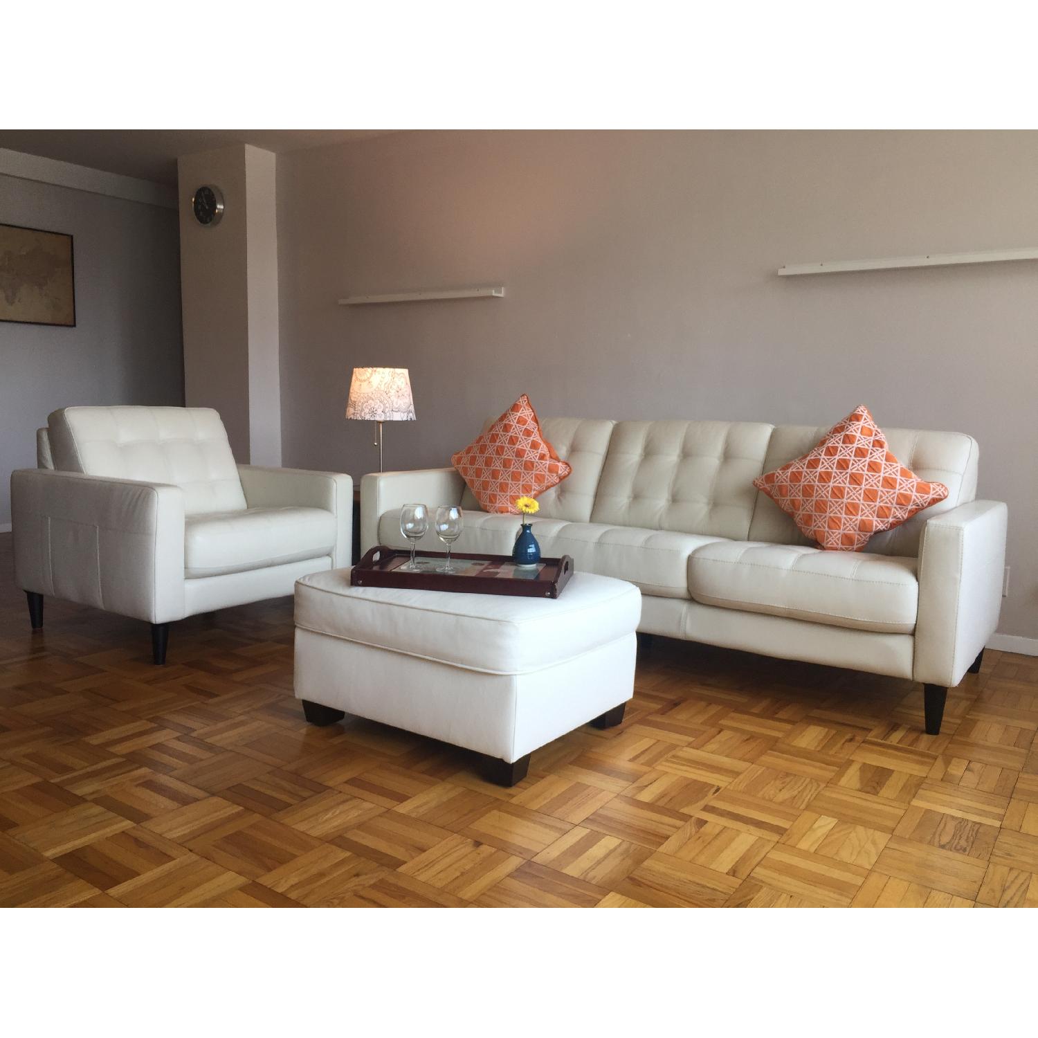 Macy's Carla Sofa + Chair & West Elm Ottoman - image-3