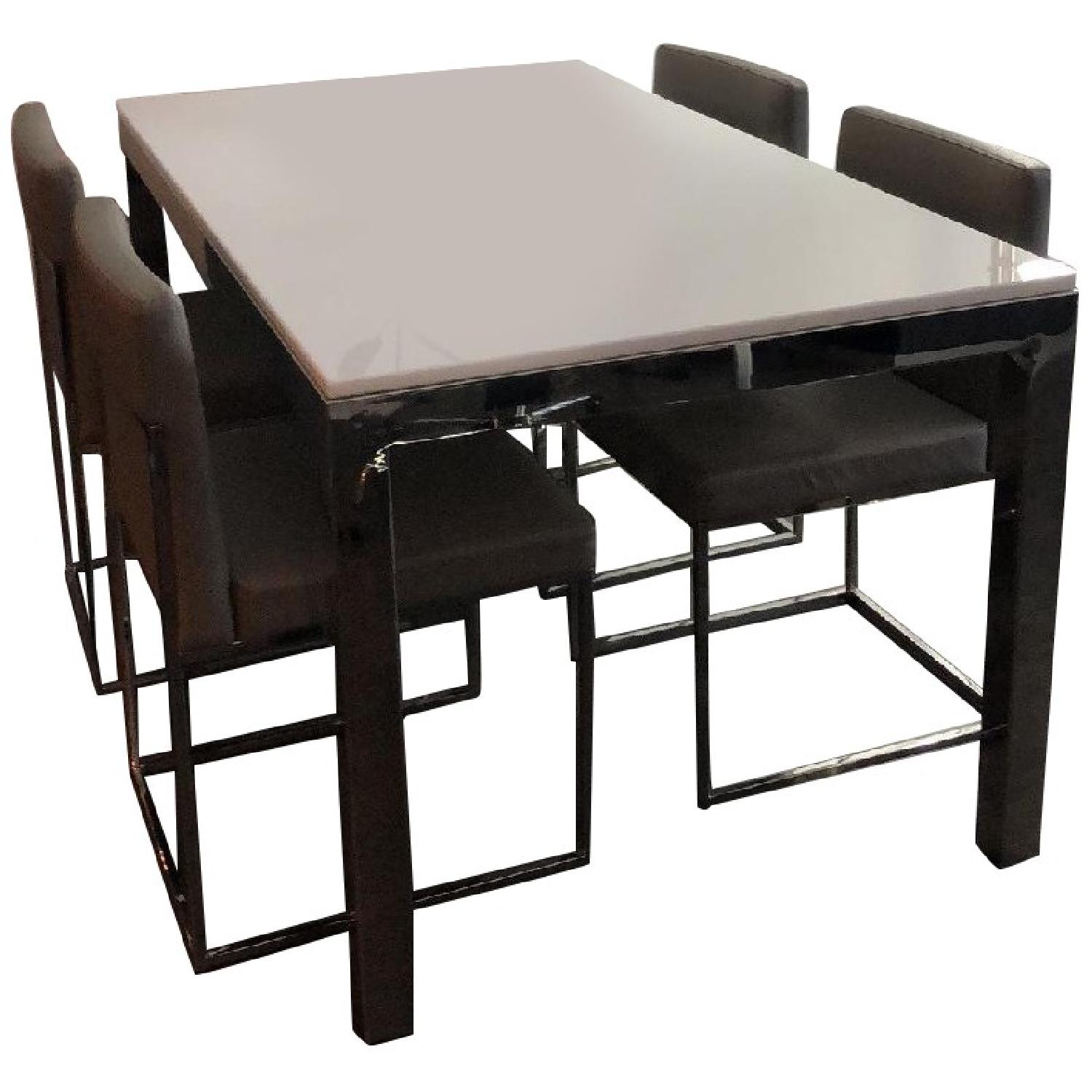 White Glass Top Dining Table w/ 4 Leather Chairs - AptDeco