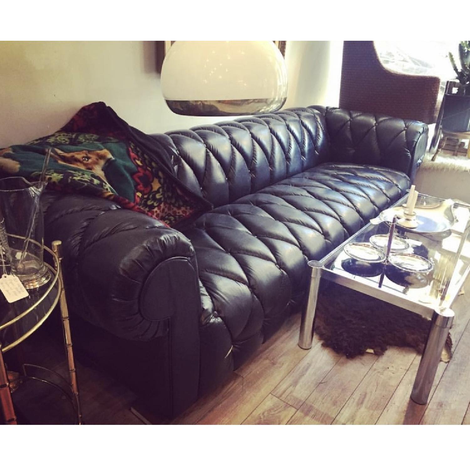 Edward Wormley Black Leather Mid-Century Modern Party Sofa - image-1