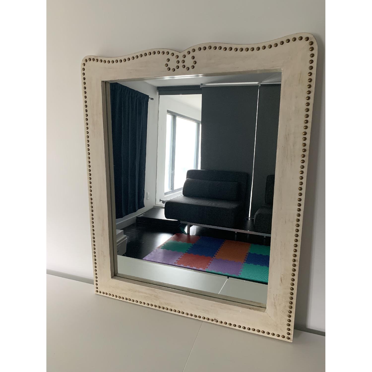 Nailhead Trim Distressed Mirror in Cream Color - image-1