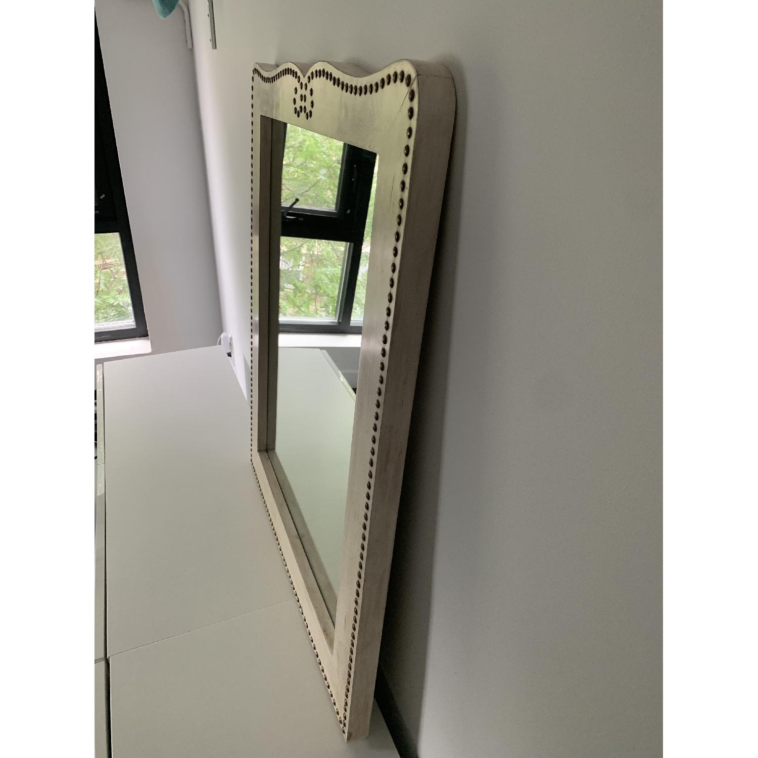 Nailhead Trim Distressed Mirror in Cream Color - image-2