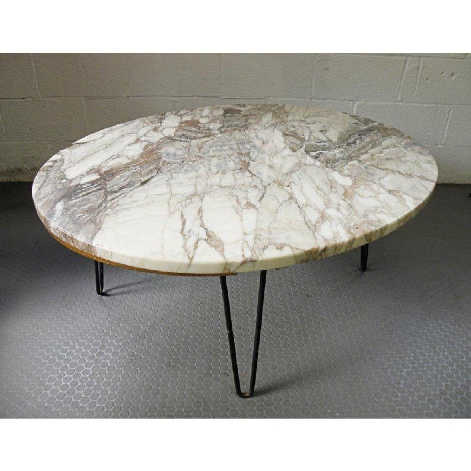 1960s Oval Marble Coffee Table w/ Iron Hairpin Legs - image-2