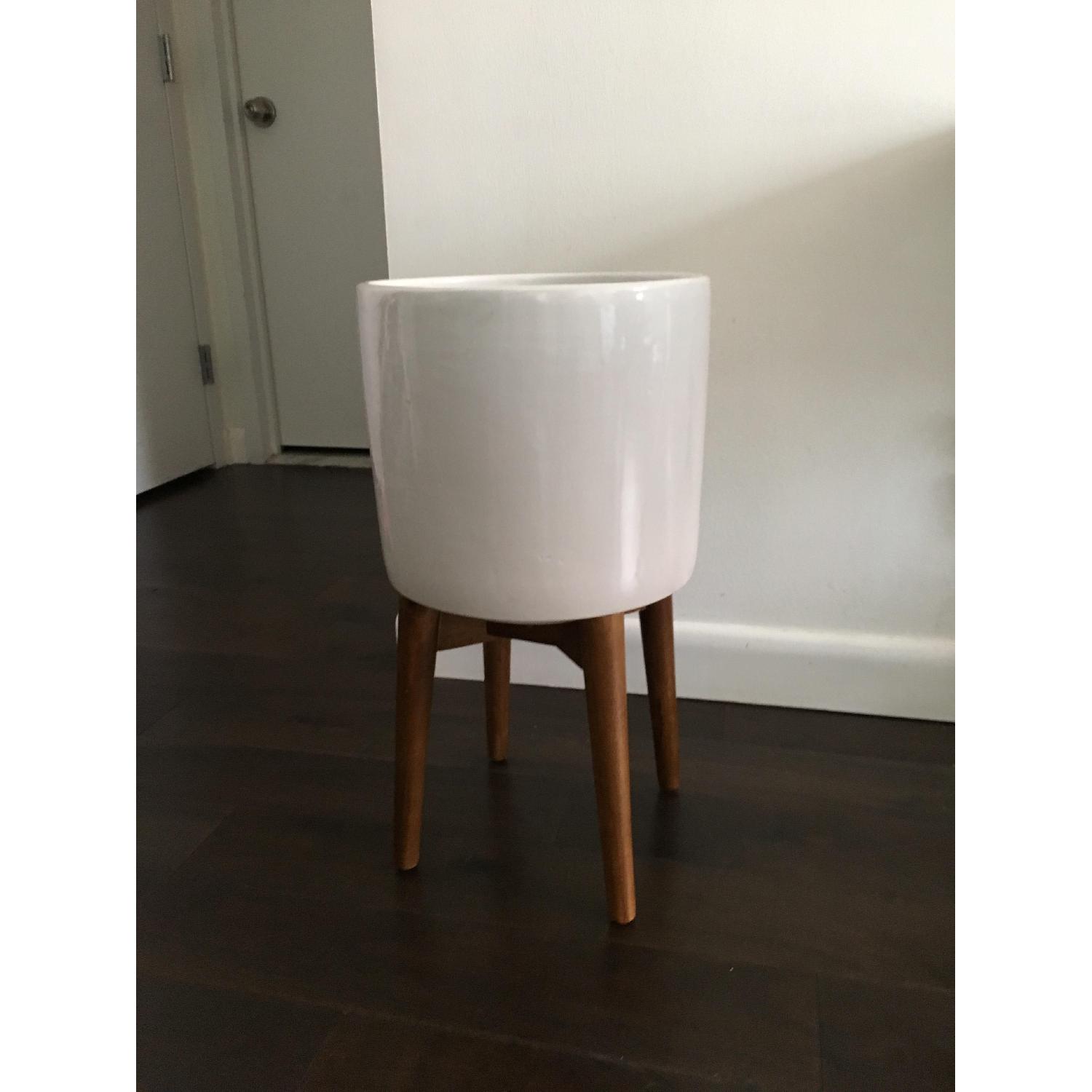 West Elm Ceramic Planter w/ Solid Wood Stand - image-2