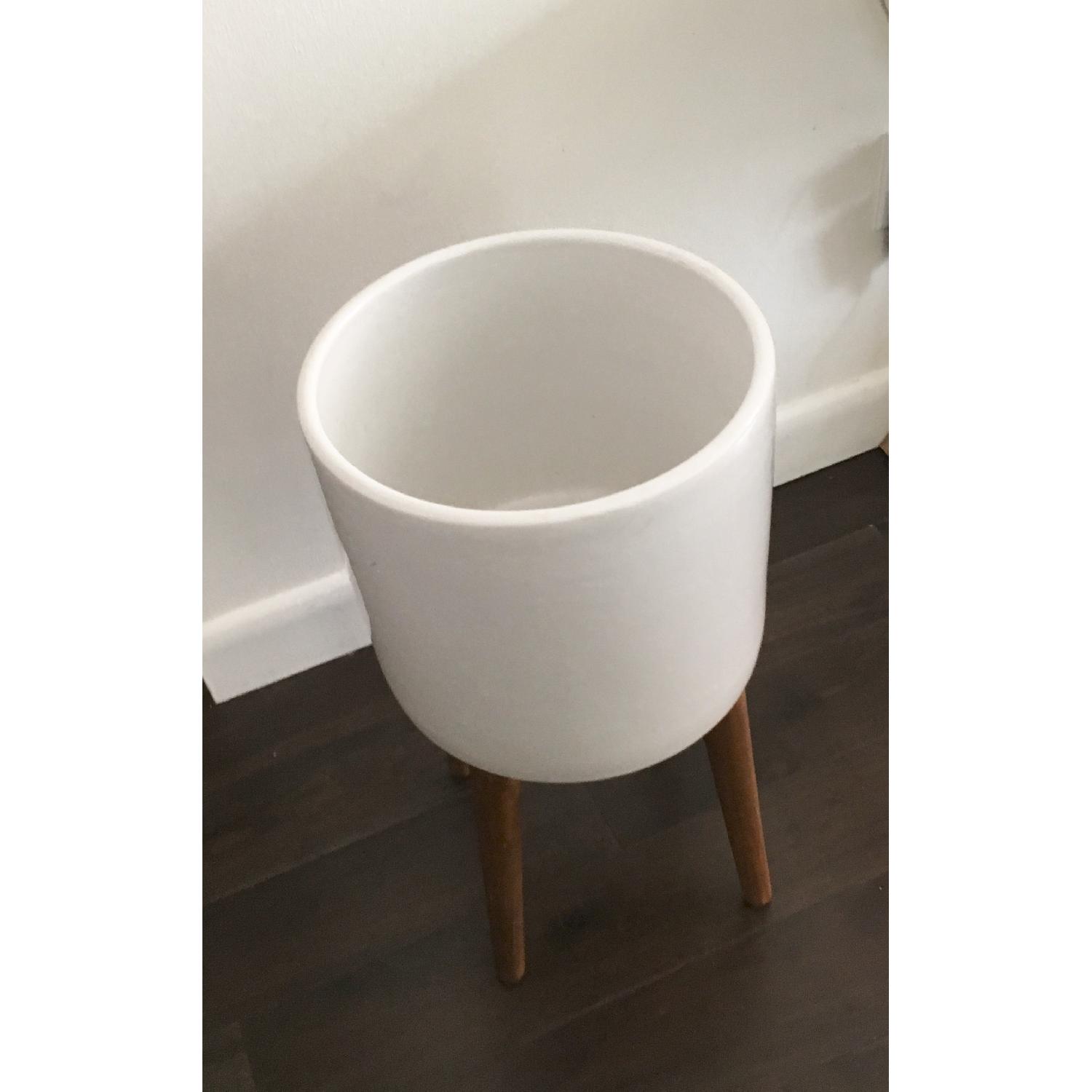 West Elm Ceramic Planter w/ Solid Wood Stand - image-3