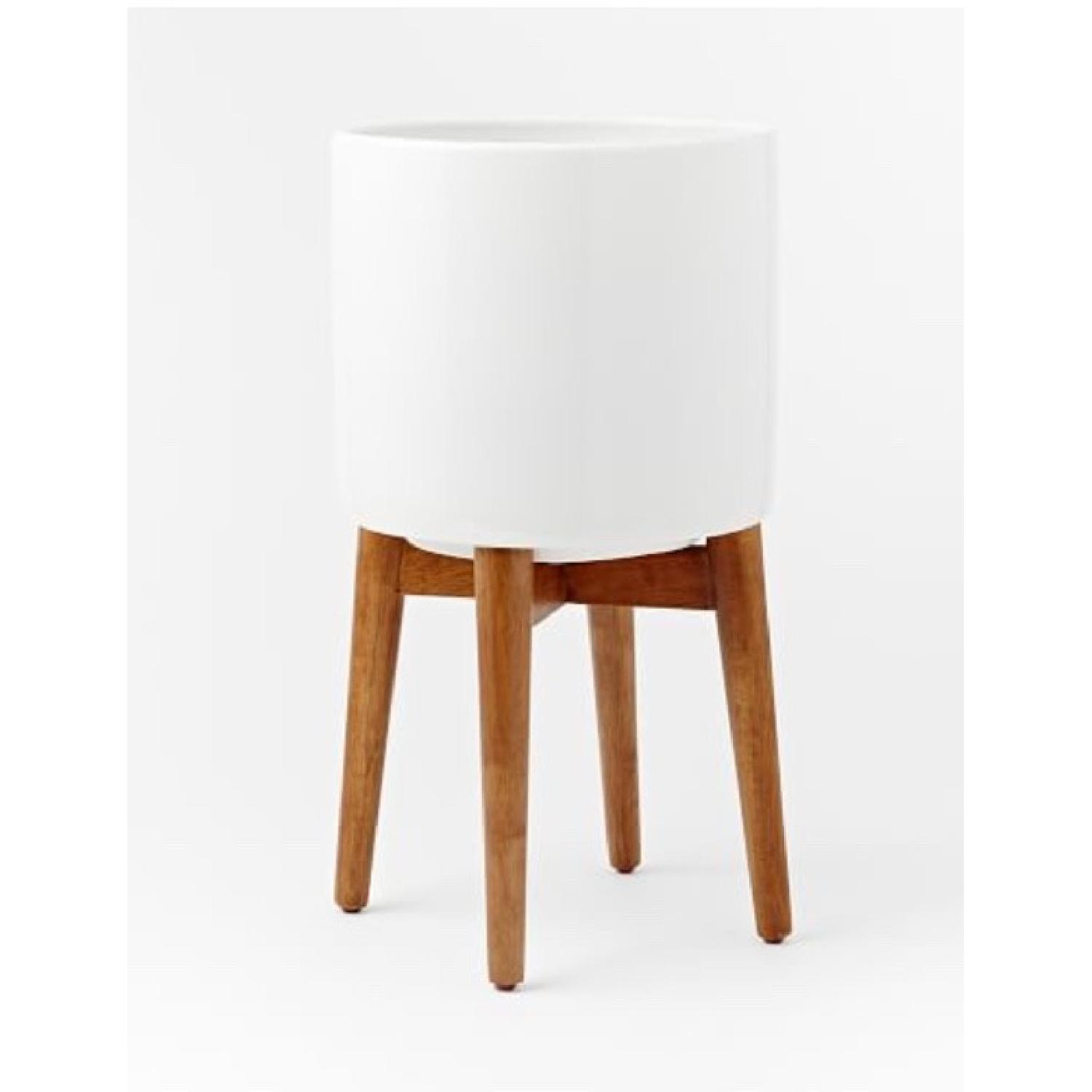 West Elm Ceramic Planter w/ Solid Wood Stand - image-11