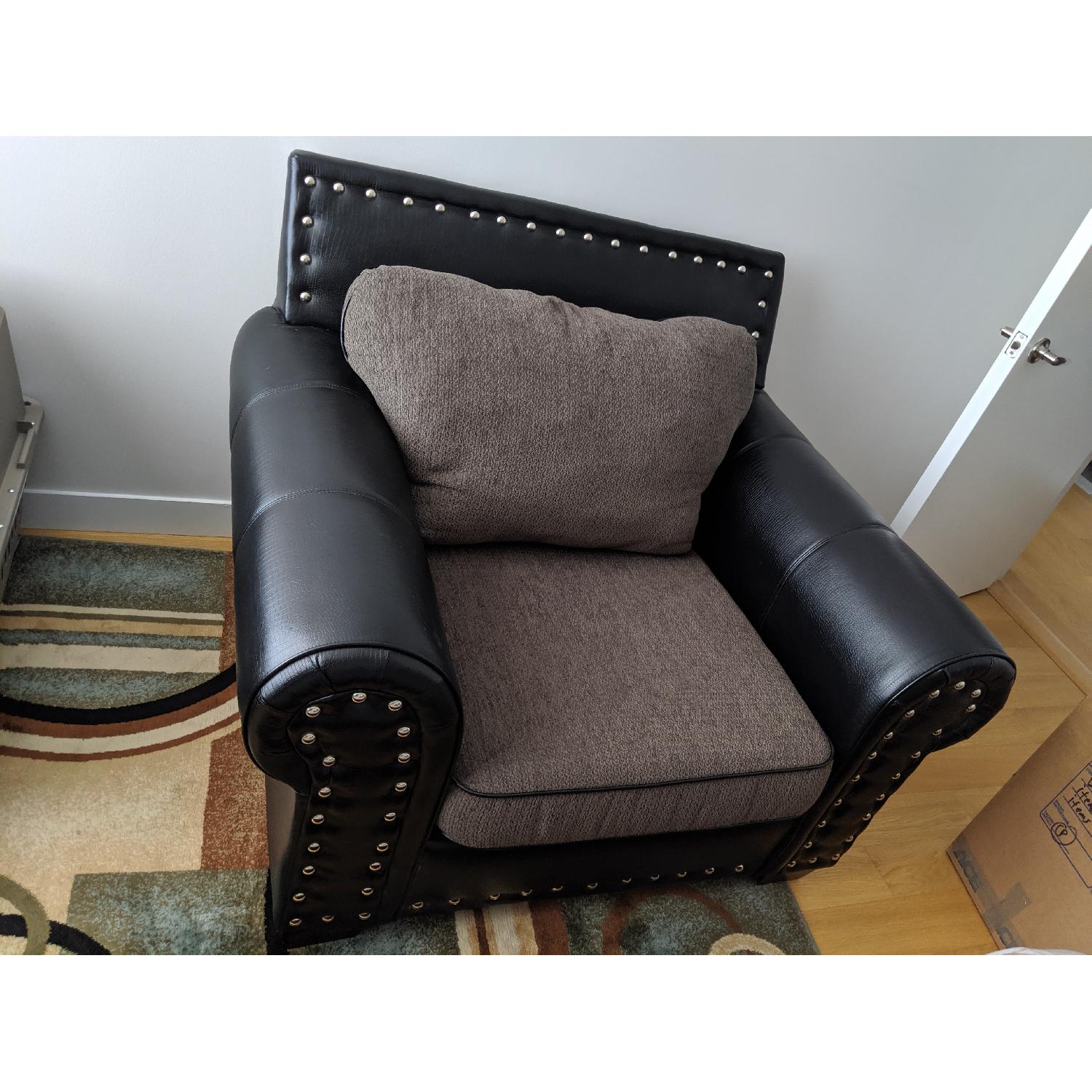 Leather Oversized Chair w/ Grey Fabric Cushion - image-1