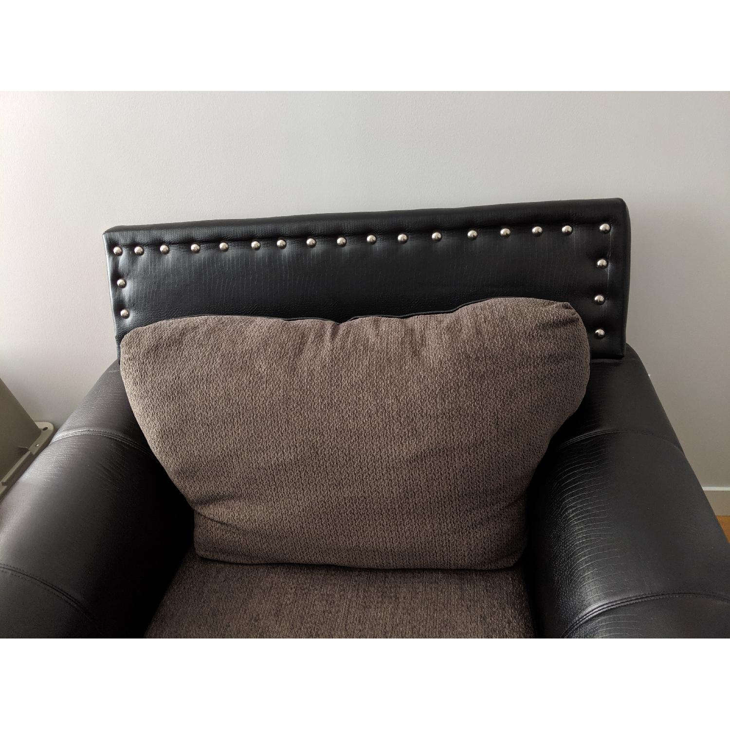 Leather Oversized Chair w/ Grey Fabric Cushion - image-2