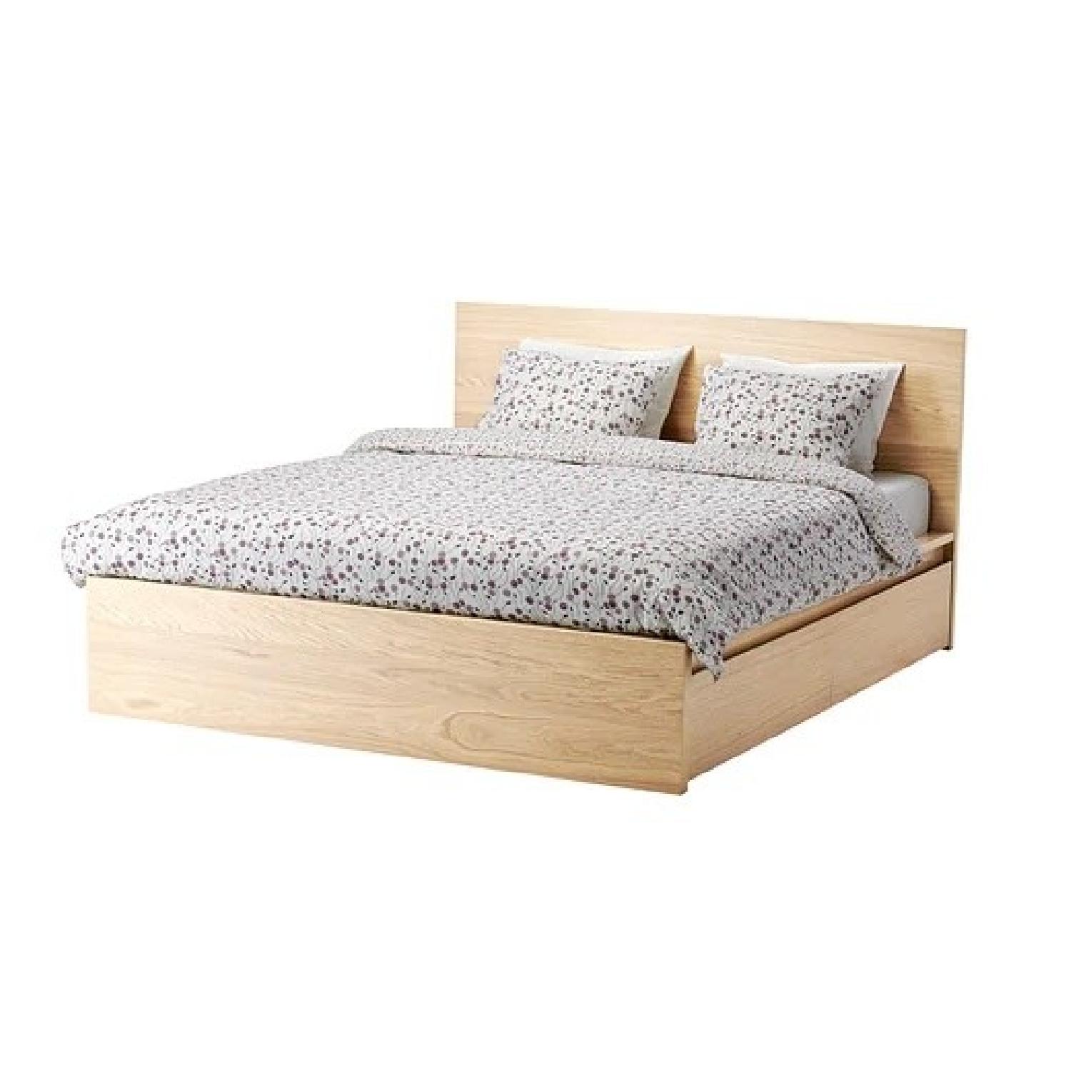 Ikea Malm Queen Bed Frame W 2 Underbed Storage Boxes For Sale
