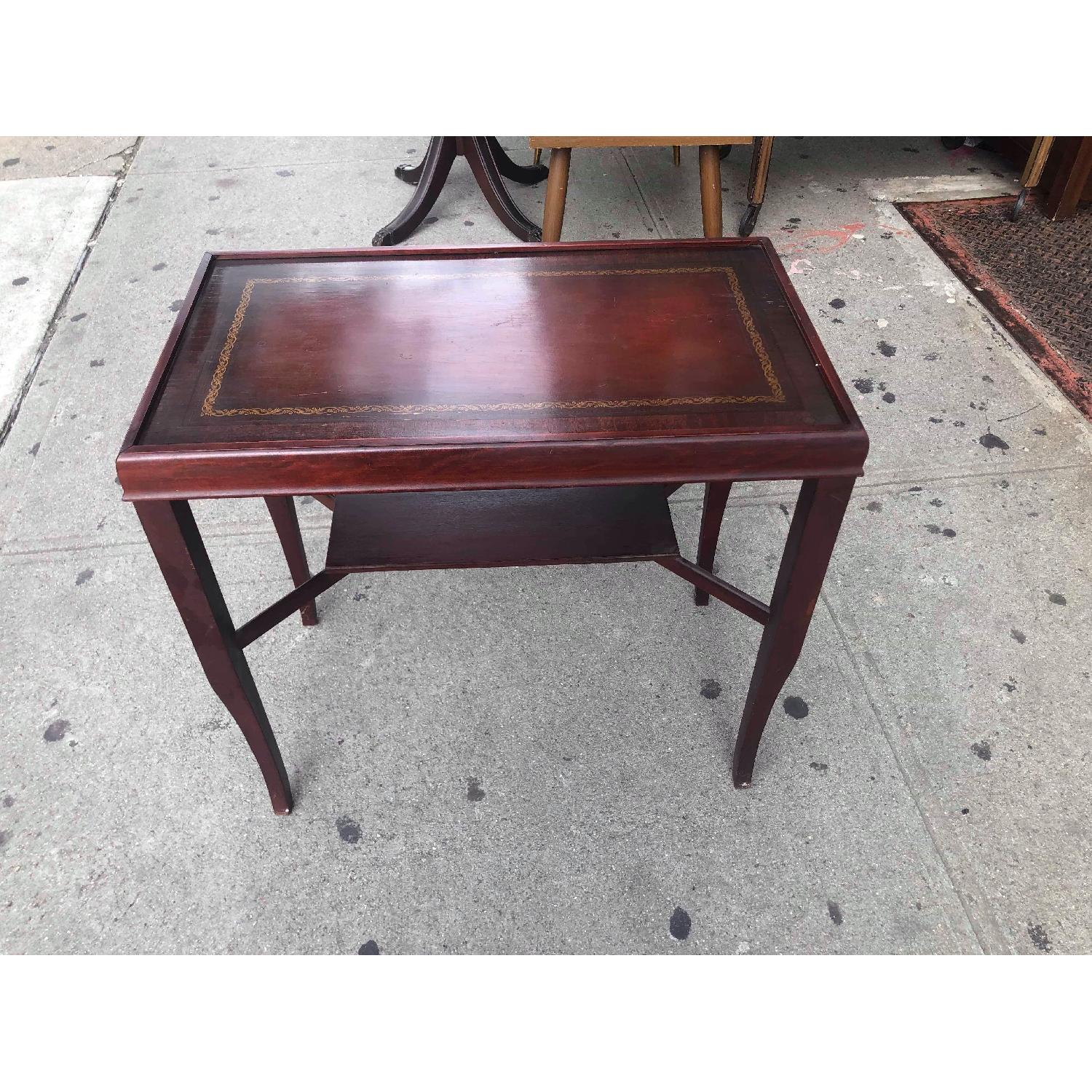 Antique 1940s Mahogany Leather Top Side Table - image-1