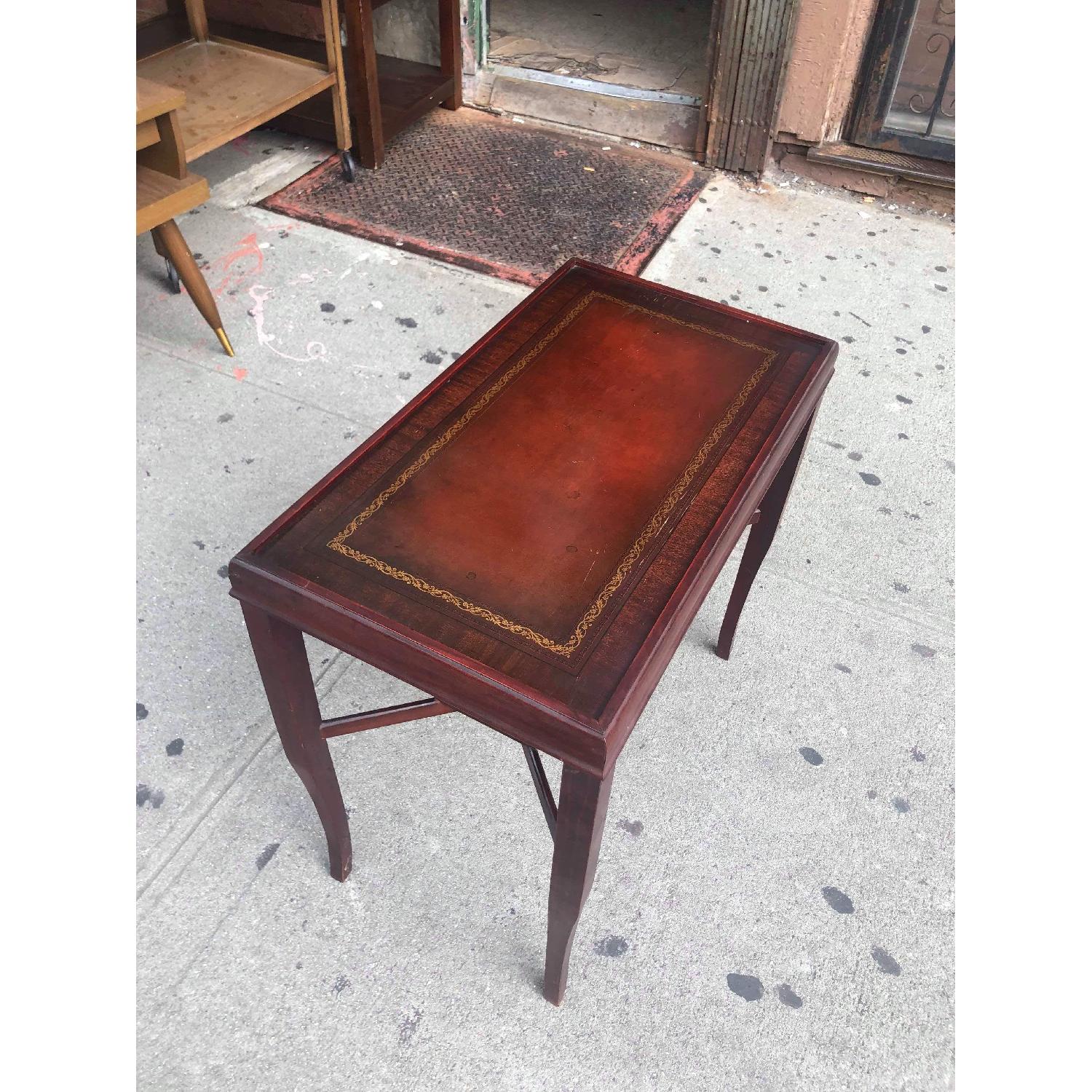 Antique 1940s Mahogany Leather Top Side Table AptDeco