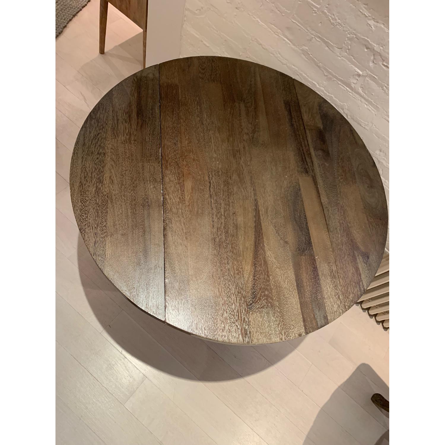 World Market Round Weathered Gray Wood Drop Leaf Table - image-3