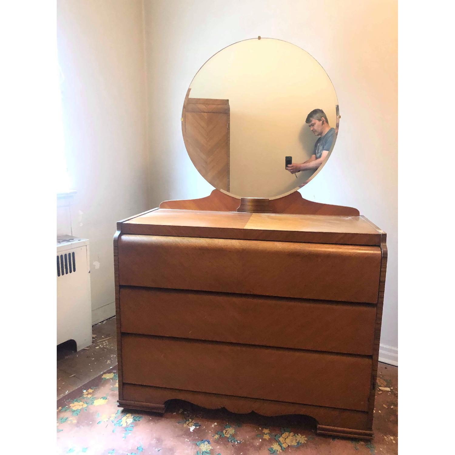 Antique 1940s Art Deco Style Waterfall Dresser w/ Mirror - image-2