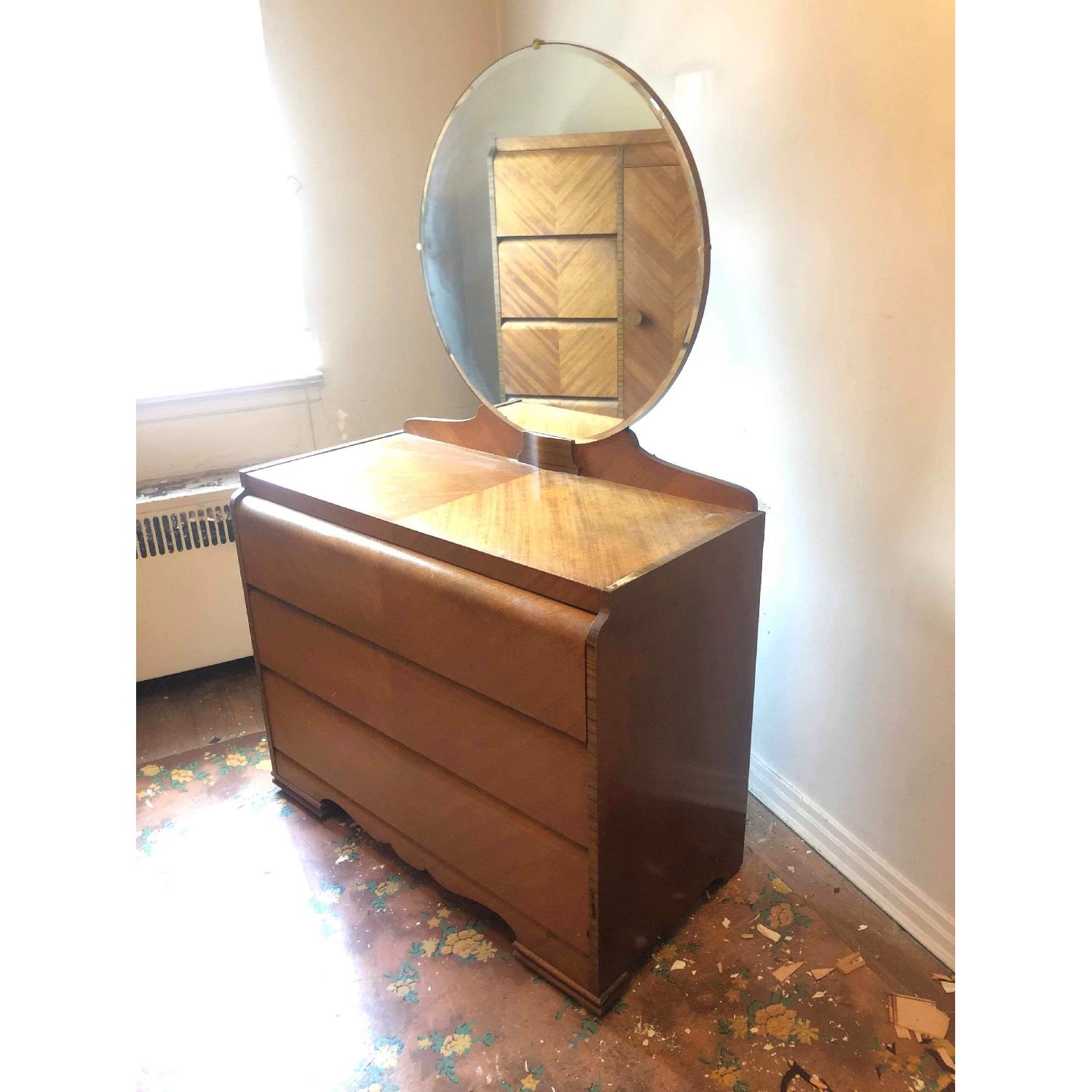 Antique 1940s Art Deco Style Waterfall Dresser w/ Mirror - image-7