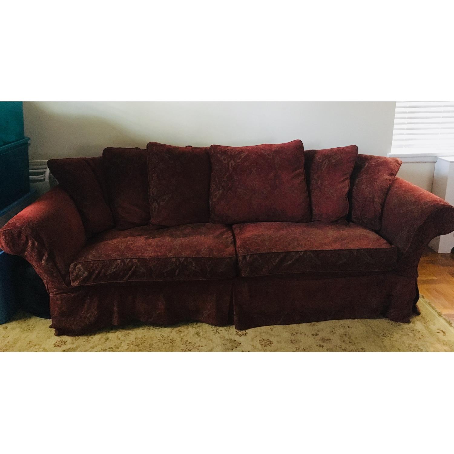 Domain Cranberry/Maroon Paisley Slipcovered Sofa - image-4