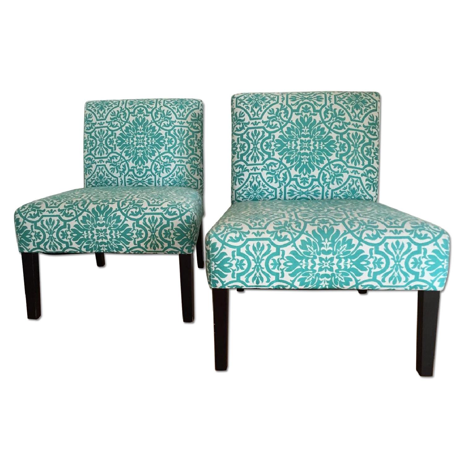 Angelo Home Bradstreet Damask Turquoise Blue Upholstered Armless Chair