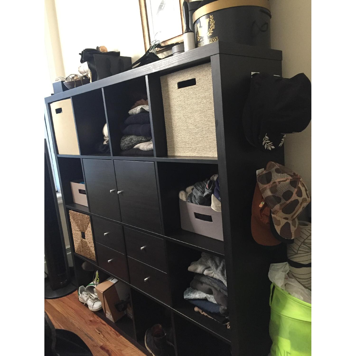 Ikea Kallax Black/Brown Cubby Storage Unit w/ Drawers - image-3
