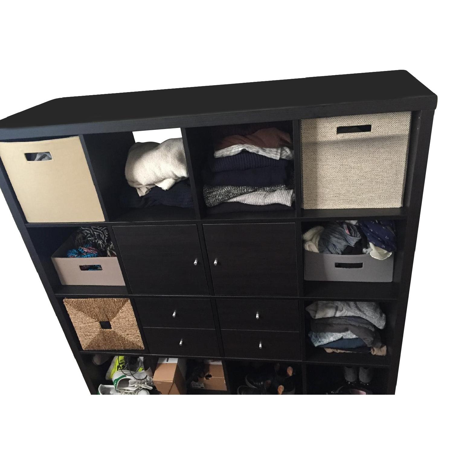 Ikea Kallax Black/Brown Cubby Storage Unit w/ Drawers AptDeco