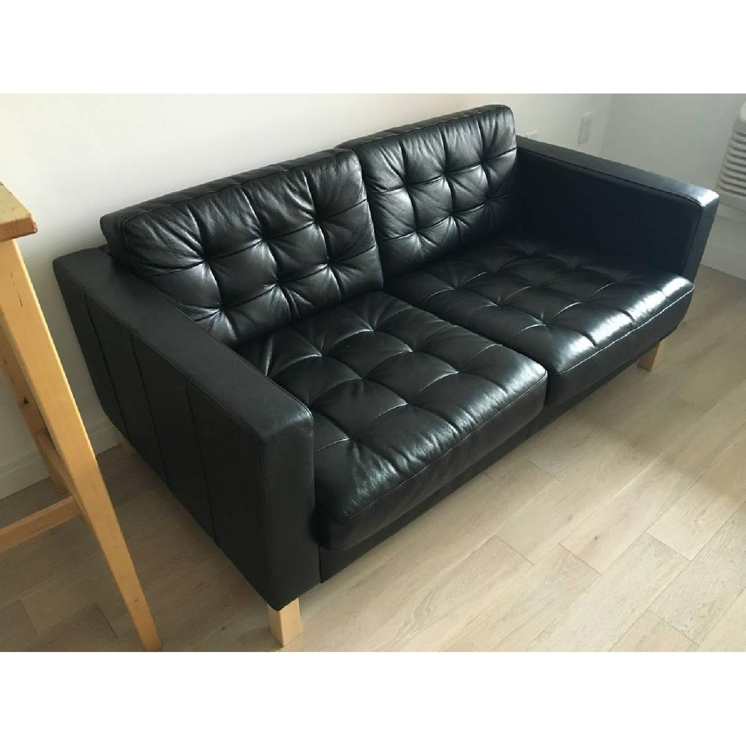 Ikea Karlstad Black Leather Loveseat - image-1