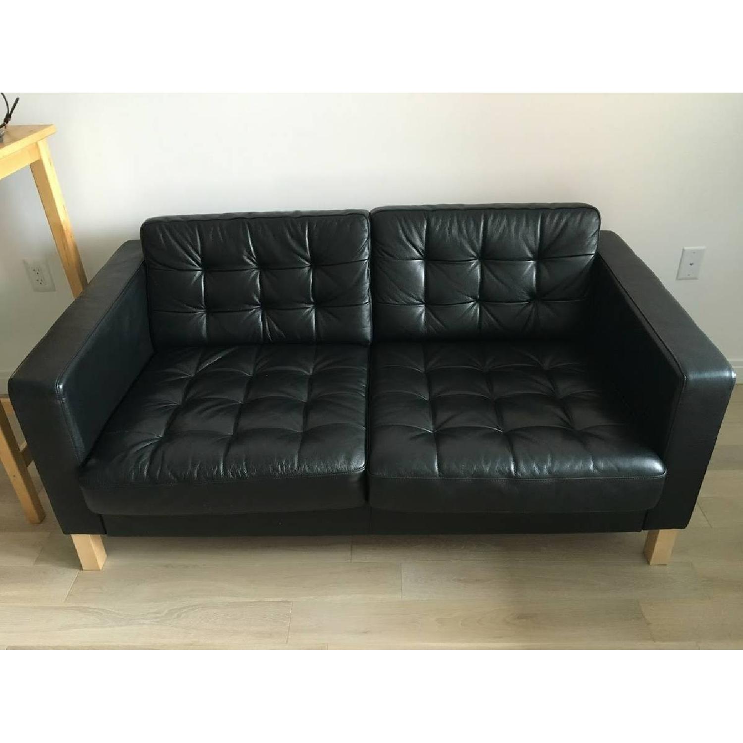 Ikea Karlstad Black Leather Loveseat - image-2