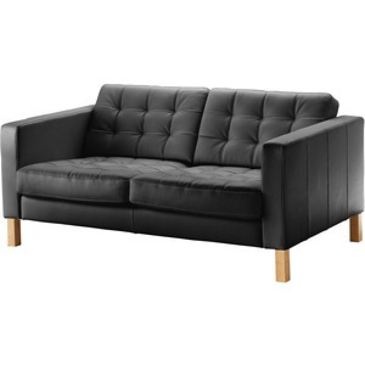 Ikea Karlstad Black Leather Loveseat - image-3