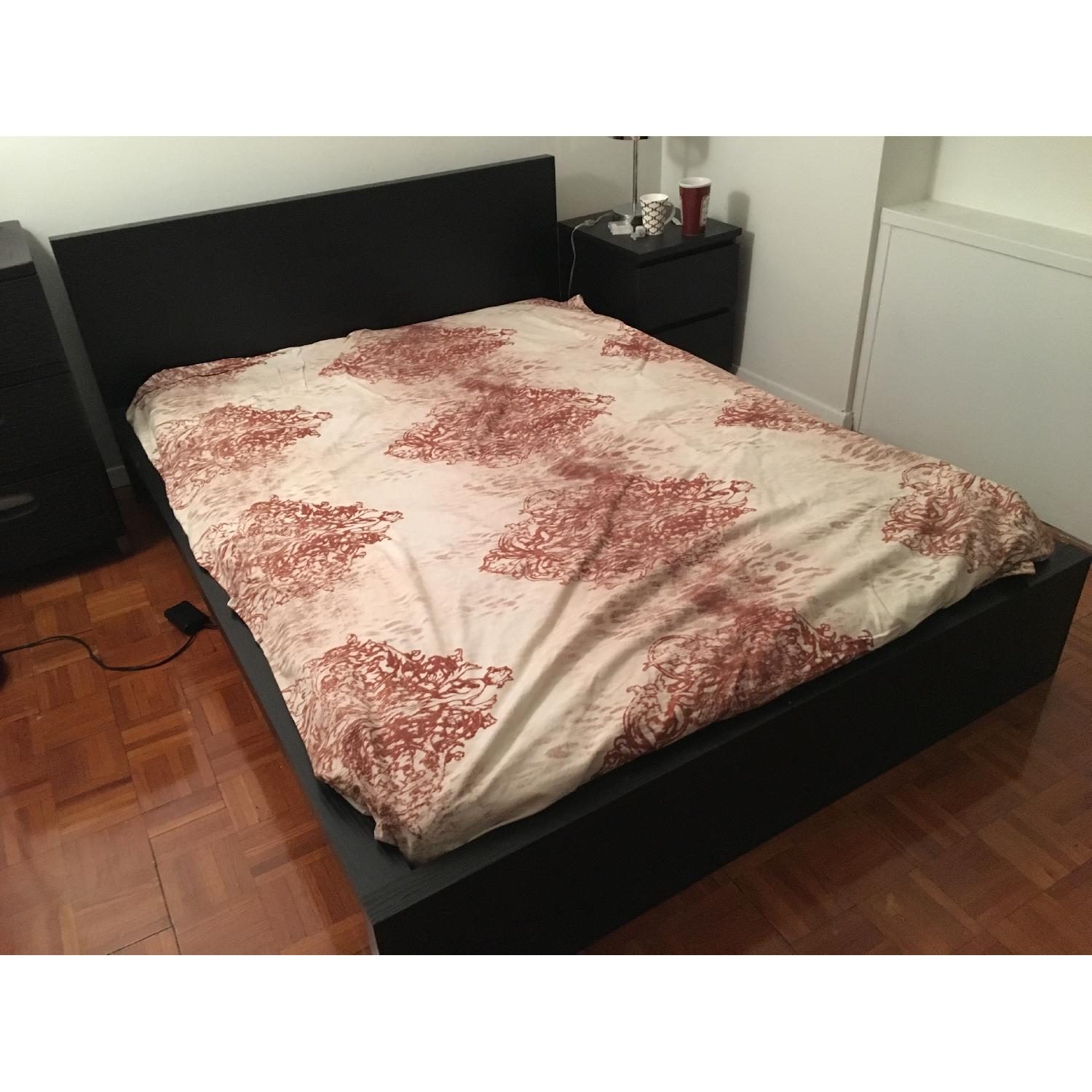 Ikea Wood Queen Size Bed Frame in Black AptDeco