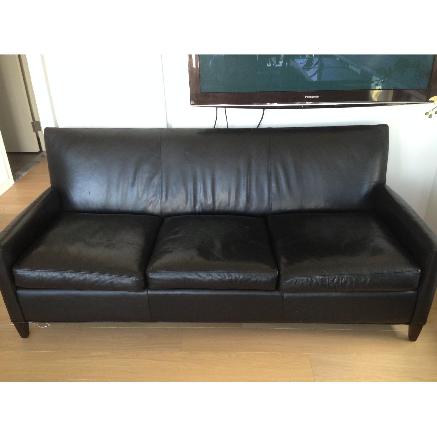 Crate & Barrel Black Leather Sofa - image-1