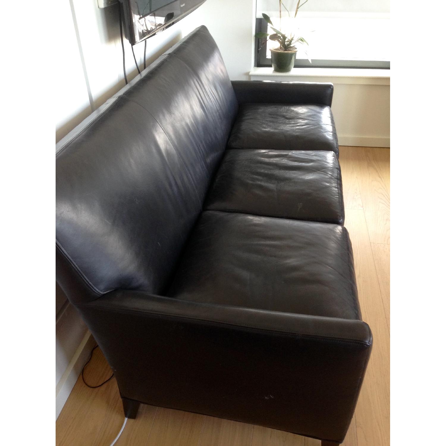 Crate & Barrel Black Leather Sofa - image-2